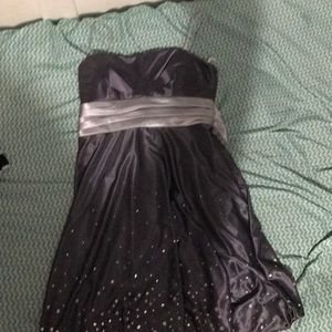 Dark grey dress with sparkles at the bottom.